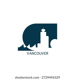 Vancouver vector icon with skyline, panoramic view, city shape. Canada, British Columbia province landmarks logo concept. Blue flat isolated graphic, badge