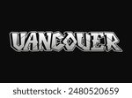 Vancouver word trippy psychedelic graffiti style letters.Vector hand drawn doodle cartoon logo Vancouver illustration. Funny cool trippy letters, fashion, graffiti style print for t-shirt, poster