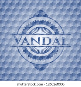 Vandal blue emblem or badge with abstract geometric polygonal pattern background.