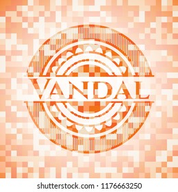 Vandal orange tile background illustration. Square geometric mosaic seamless pattern with emblem inside.