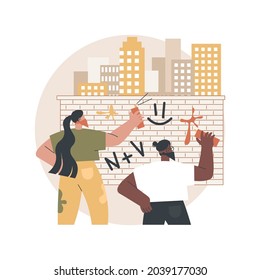 Vandalism abstract concept vector illustration. Destruction and damage, public or private property, political vandalism, violence and looting, building walls graffiti abstract metaphor.