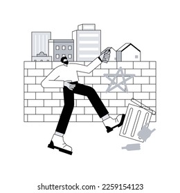 Ilustración vectorial de concepto abstracto de vandalismo. Destrucción y daño, propiedad pública o privada, vandalismo político, violencia y saqueo, construcción de muros de graffiti metáfora abstracta.