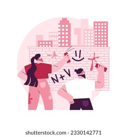 Vandalism abstract concept vector illustration. Destruction and damage, public or private property, political vandalism, violence and looting, building walls graffiti abstract metaphor.
