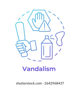 Vandalism blue gradient concept icon. Physical security threat and risk. Damage and destruction of property. Round shape line illustration. Abstract idea. Graphic design. Easy to use in booklet