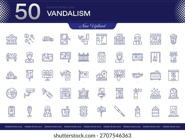 Vandalism stroke icon. Vandalism line icon set. editable stroke icon pack. Line, Thin, Linear Style Icon Bundle. Fully Customizable