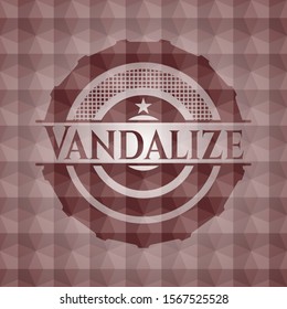 Vandalize red emblem with geometric pattern background. Seamless.
