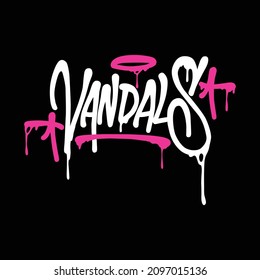 vandals.white letters on a black background.modern typography design.vector lettering in graffiti style.illustration perfect for web design,t shirt,bags,poster,etc