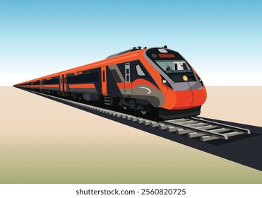 Vande Bharat express vector illustration, Detailed vector illustration of Vande Bharat Express train, Indian railway High speed train vector drawing, Indian bullet train eps 10 vector image, drawing