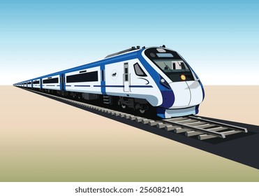 Vande Bharat express vector illustration, Detailed vector illustration of Vande Bharat Express train, Indian railway High speed train vector drawing, Indian bullet train eps 10 vector image, drawing