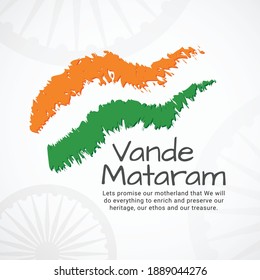 Vande Mataram Typography [Translation I praise to thee, Mother] with Best Wishes Greetings, for Indian Independence Day 15 August, 26 January Republic Day of India and Government Holidays, Festivals.