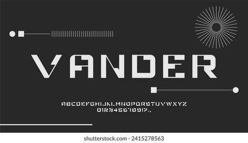 VANDER FONT VECTOR UPPERCASE FUTURISTIC TECHNO CYBER EDITABLE