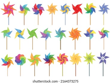 Vane icons set cartoon vector. Breeze toy. Pin pinwheel