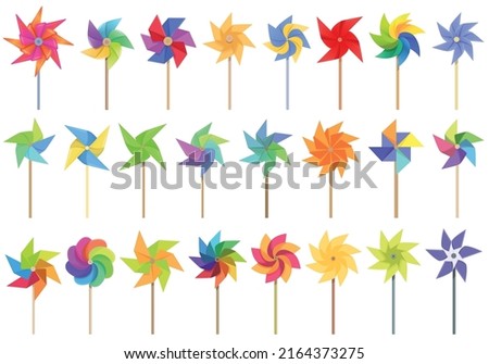 Vane icons set cartoon vector. Breeze toy. Pin pinwheel