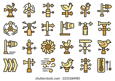 Vane icons set outline vector. Breeze toy. Paper animal color line flat isolated on white