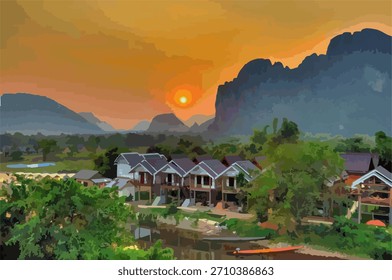 Vang Vieng Laos arte de diseño de Vector