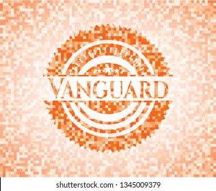 Vanguard orange tile background illustration. Square geometric mosaic seamless pattern with emblem inside.