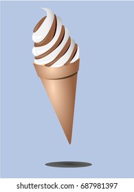 vanila cone with chocolate topping ice cream vector