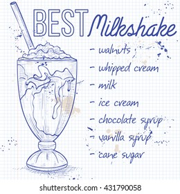 Vanila milkshake recipe on a notebook page