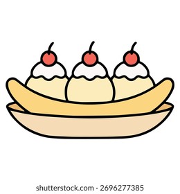 Projeto de modelo de ilustração de vetor de cor plana de creme de gelo dividido de banana baunilha