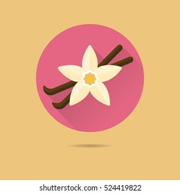 vanilla blossom and pods flat design long shadow vector icon