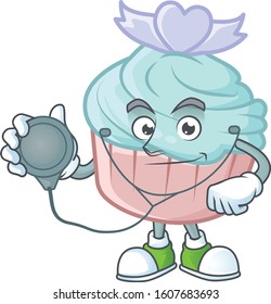 Vanilla blue love cupcake cartoon character style in a Doctor costume with tools