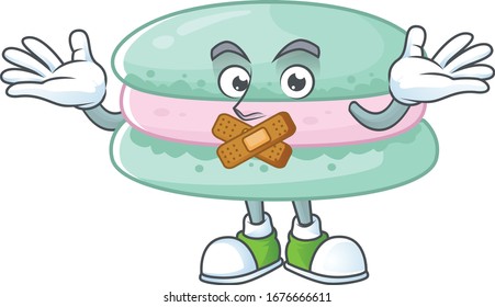 Vanilla blue macarons cartoon character design concept showing silent gesture