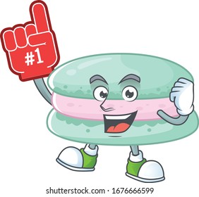 Vanilla blue macarons presented in cartoon character design with Foam finger
