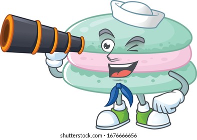 Vanilla blue macarons in Sailor cartoon character design with binocular