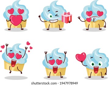 Vanilla cake cartoon character with love cute emoticon