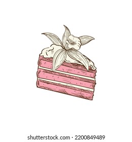 Vanilla cake with vanilla flower on top. Vanilla cake for cake and dessert shop logo.