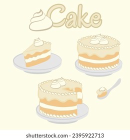 vanilla cake illustration set in three different shapes