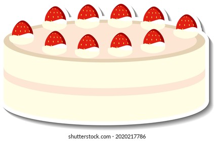 Vanilla cake with strawberry sticker isolated on white background illustration