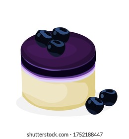 Vanilla cake topped with blueberry cream and blueberries on top,Isolated on white.