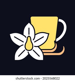 Vanilla chai tea RGB color icon for dark theme. Indian beverage. Tea like drink made of anise and cinnamon. Isolated vector illustration on night mode background. Simple filled line drawing on black