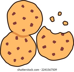 Vanilla Chocolate Chip Cookies Three Piece  Dessert Icon Element illustration Flat Sticker Black Style