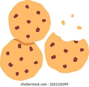 Vanilla Chocolate Chip Cookies Three Piece Dessert Icon Element illustration Flat style