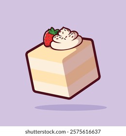 Vanilla and chocolate cream cake with strawberry in Cartoon Icon Illustration