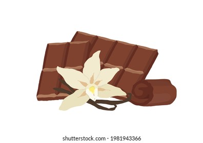 Vanilla Chocolate. Vanilla Flower. Outline Vector Illustration On A White Background.