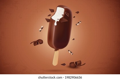 vanilla Chocolate ice cream popsicle isolated on brown background