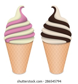 Vanilla and Chocolate Ice Cream, Vector Illustration