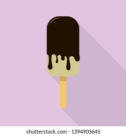 Vanilla chocolate popsicle icon. Flat illustration of vanilla chocolate popsicle vector icon for web design