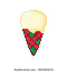 Vanilla Christmas style ice cream pixel art. Vector illustration.