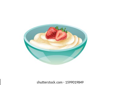 Vanilla Cream with strawberry vector illustration isolated on white Background