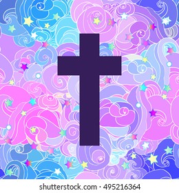 Vanilla cross background. Kawaii funny spooky pattern. Halloween background. Cute gothic style. 