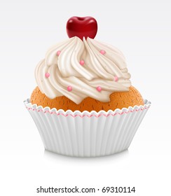 Vanilla cupcake with cherry