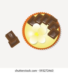 vanilla cupcake with chocolate-vector illustration