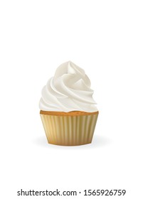 Vanilla cupcake on white background, vector