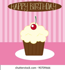 vanilla cupcake over pink background. vector illustration