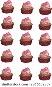 Vanilla cupcakes topped with pink frosting vector