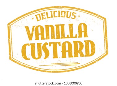 Vanilla custard sign or stamp on white background, vector illustration
